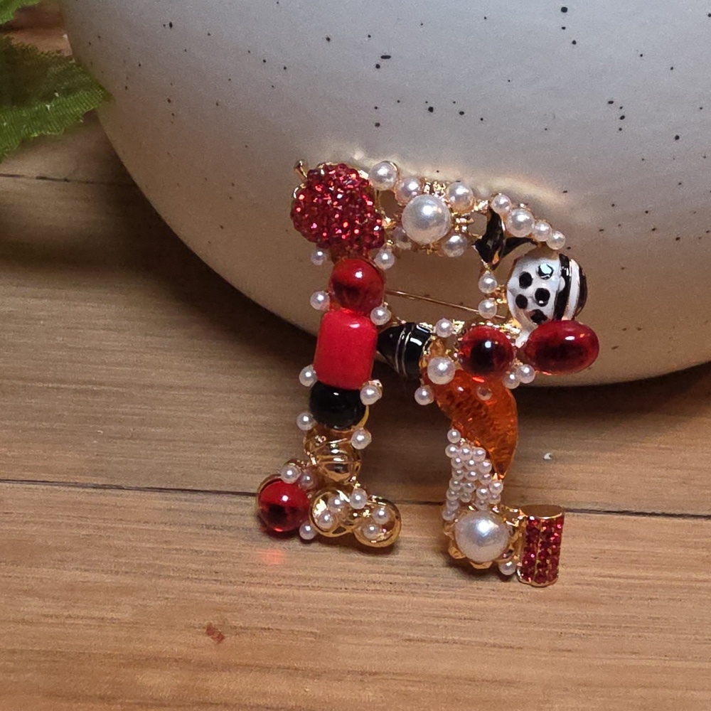 Letter R Initial Name letter Jeweled Multicolor Brooch Personalized Gift | NWOT